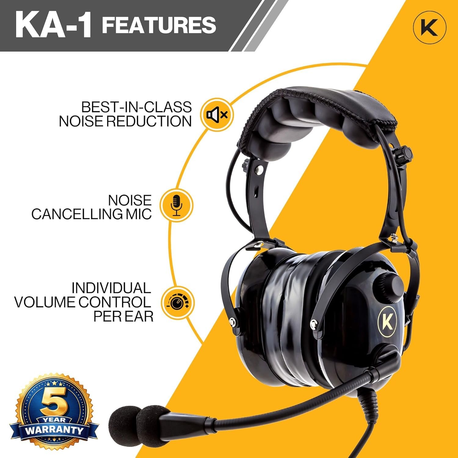 KORE KA-1 General Aviation Headset (Mono and Stereo) with Headset Bag, Dual GA Plugs